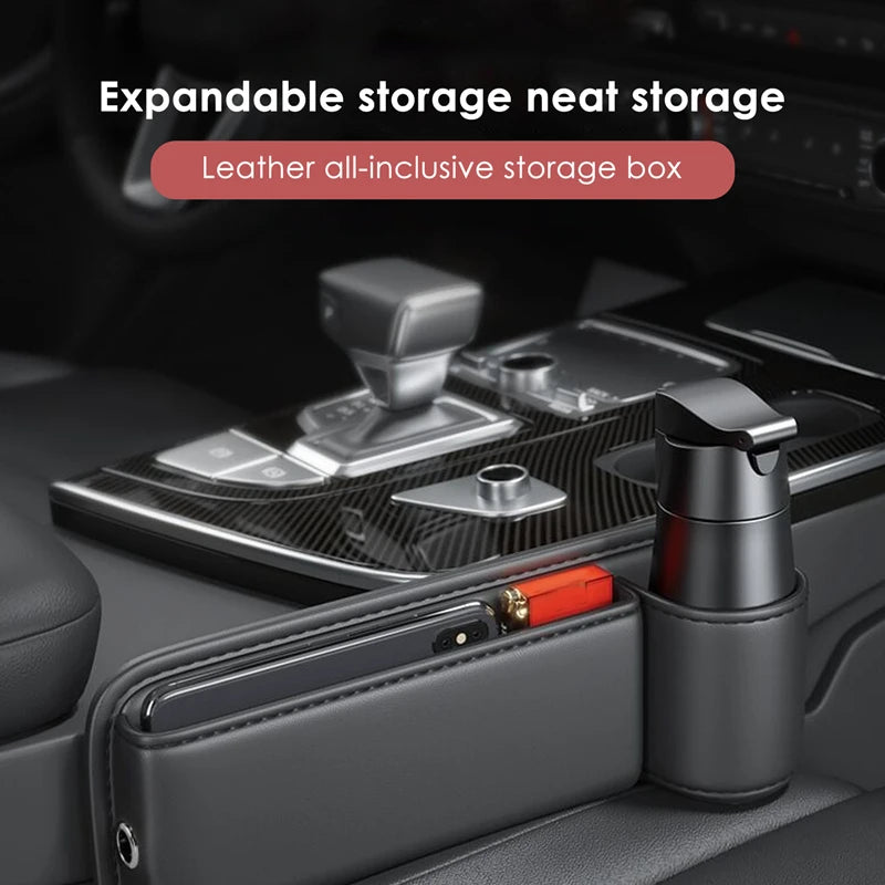 Leather Seat Gap Organizer with Cup Holder