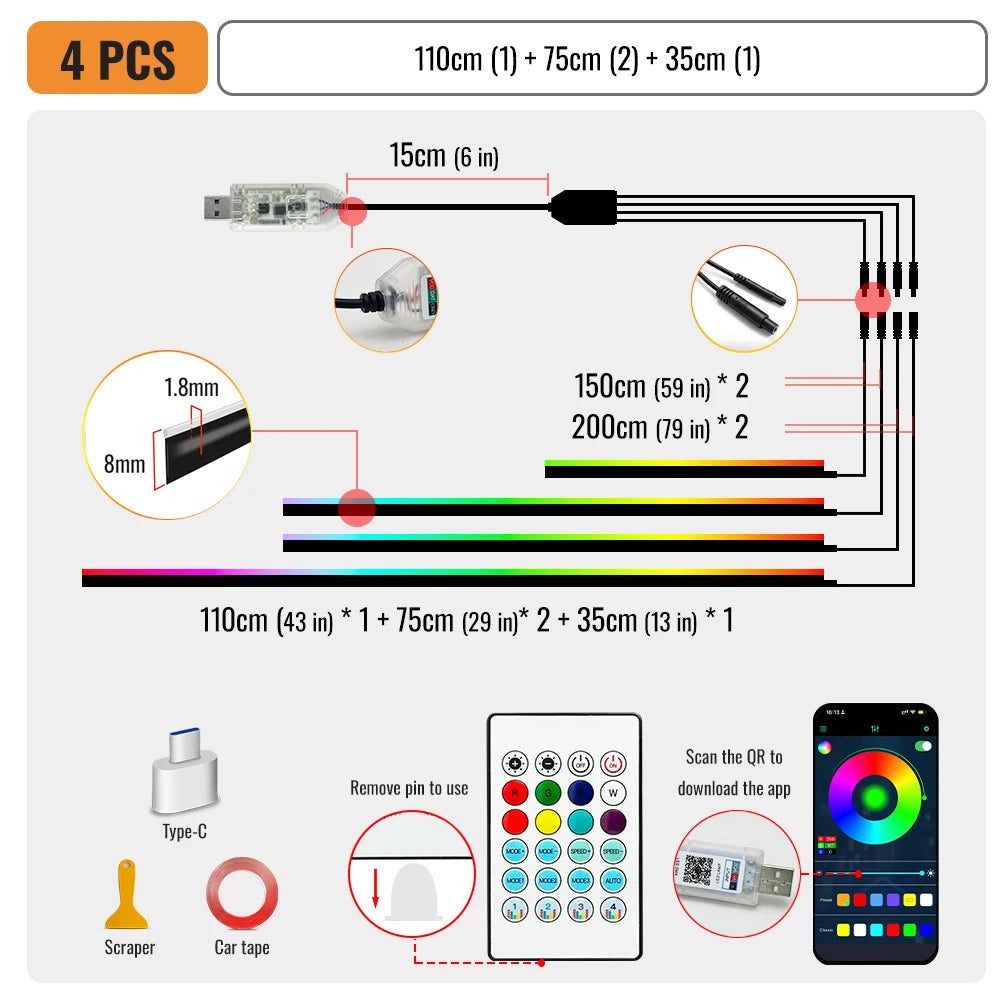APP-Controlled Ambient Light Strips (110cm)