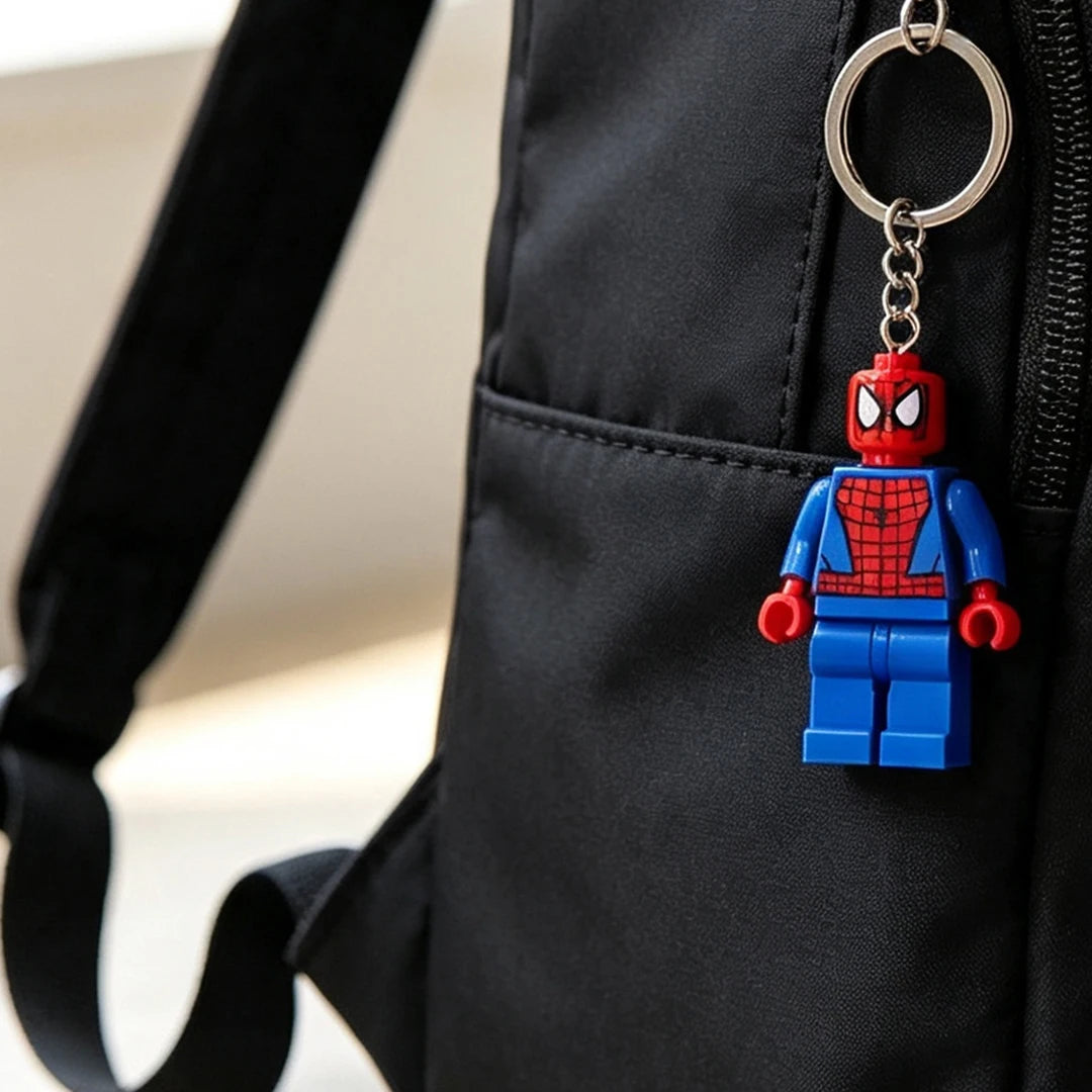 Superhero Building-Block Figure Keychain