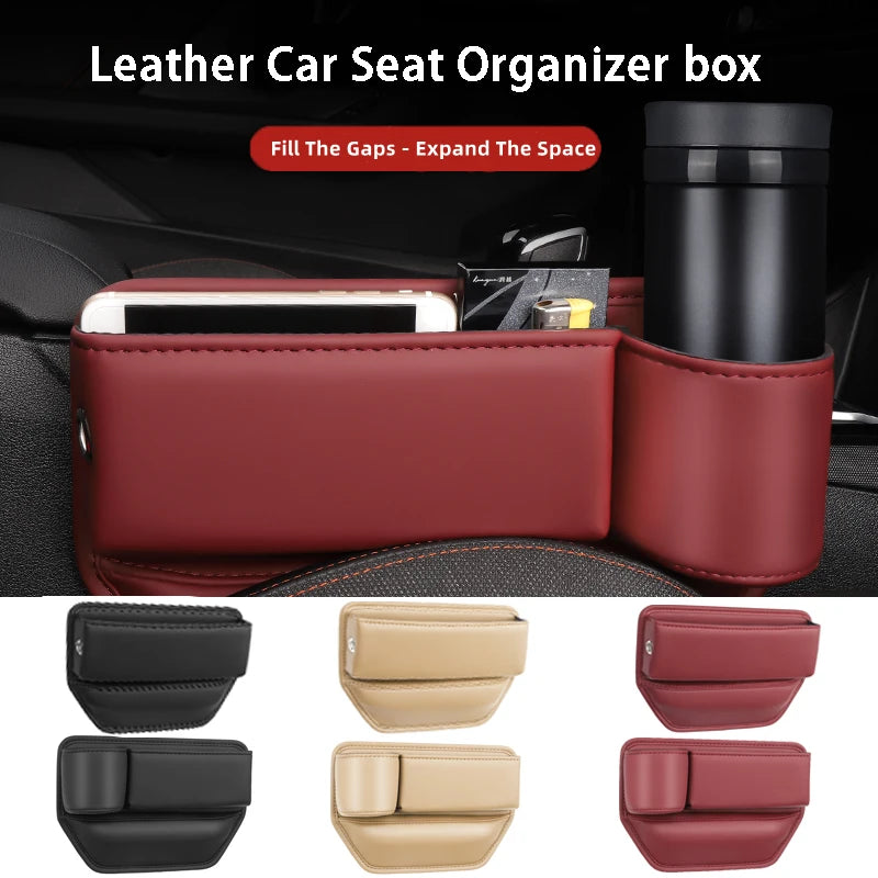 Leather Seat Gap Organizer with Cup Holder