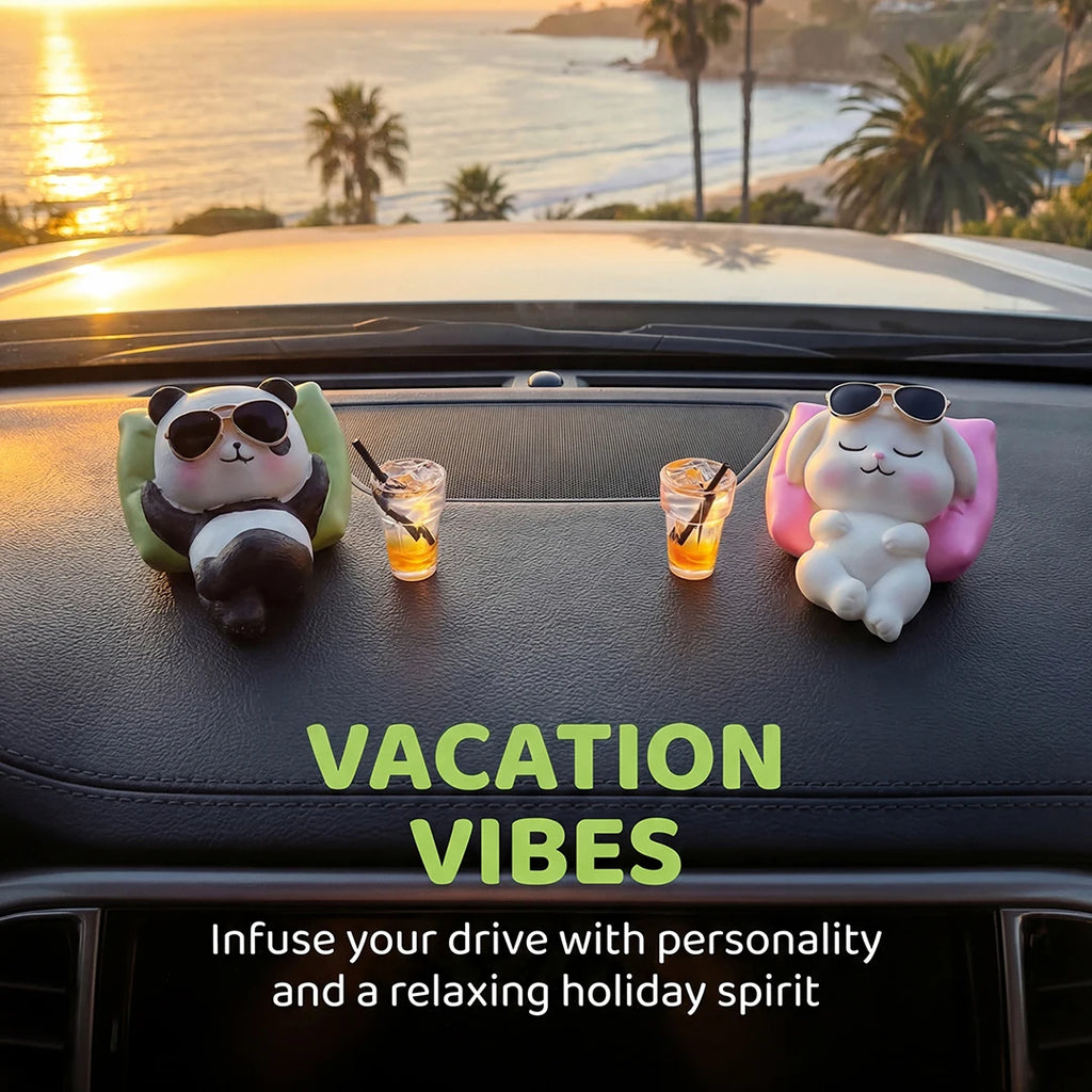 Panda and bunny resin car dashboard figurines