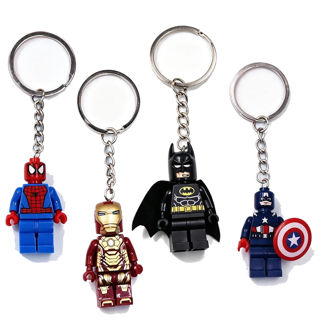Superhero Building-Block Figure Keychain