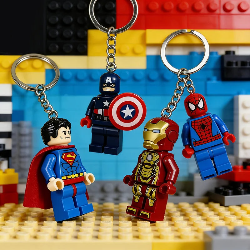 Superhero Building-Block Figure Keychain